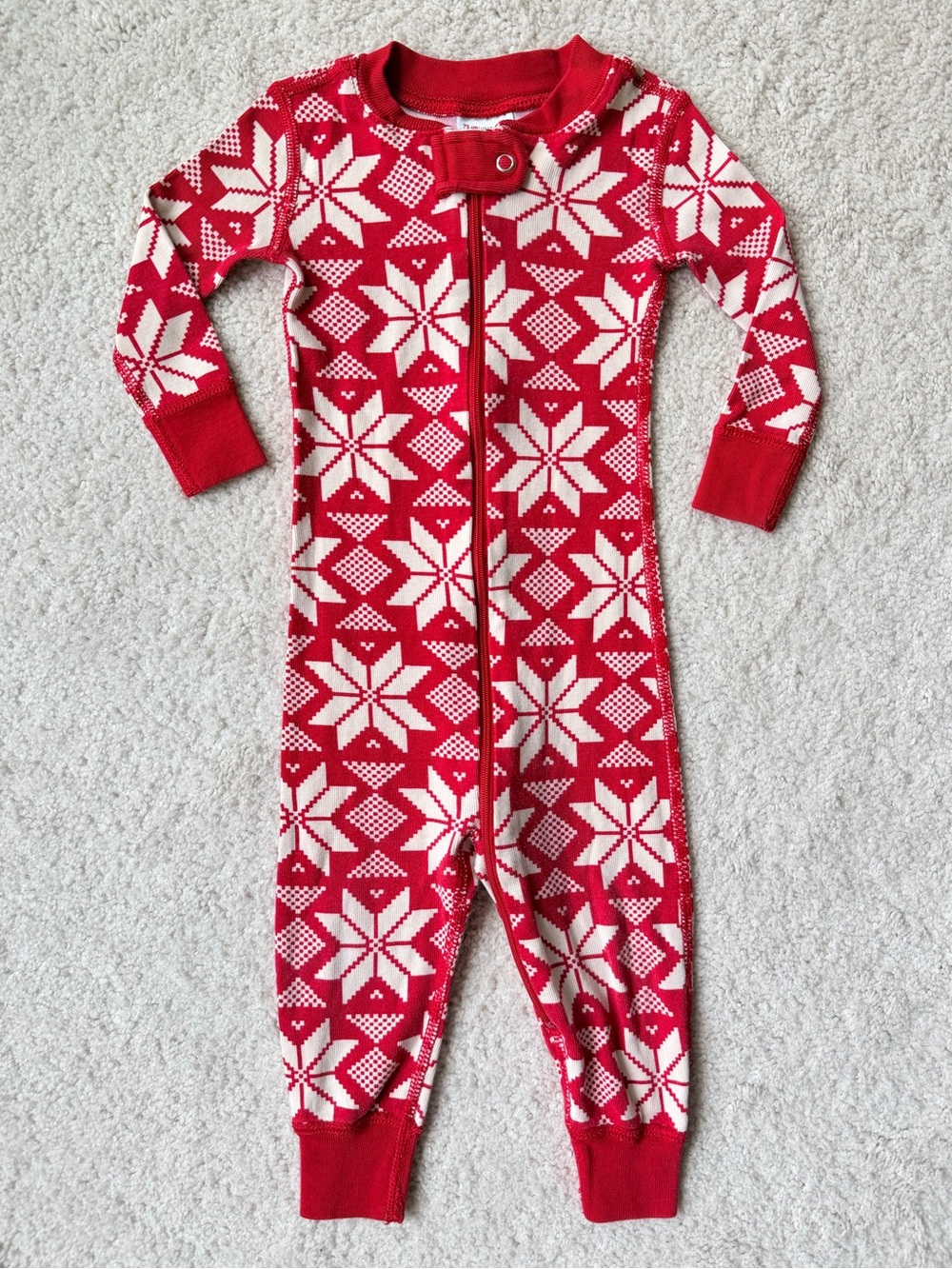 Hanna Andersson Red & White Snowflake Baby One-Piece Footless Pajamas